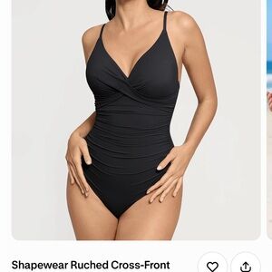 Black Ruched Cross-Front One Piece Swimsuit